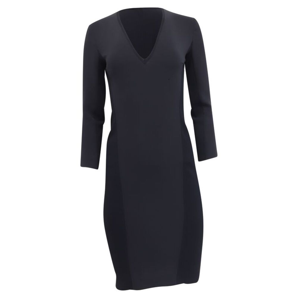 Max Mara V-Neck Long Sleeve Mini Fitted Dress in Navy Blue Triacetate